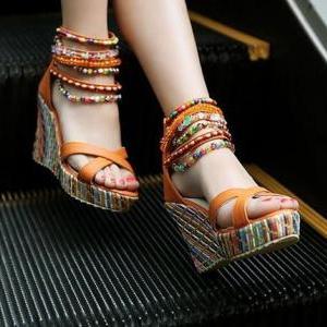 Handmade Colorful Beads High Heel Sandals