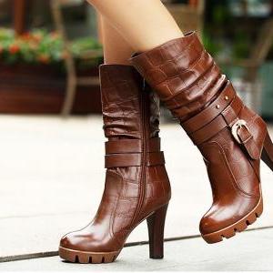 Stylish Side Zipper High Heel Boots