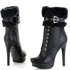 Stylish Faux Fur Lace-up Thin High Heel Boots on Luulla