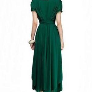Deep Neck Line Flair Skirt Emerald Green Long..