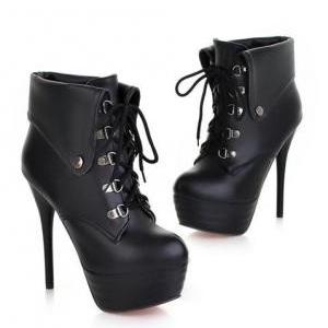 Elegant Wrap Ankle Lace Up Thin High Heel Boots