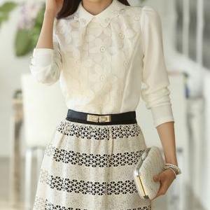 Beaded Collar Three Quarter Sleeves Floral Blouse