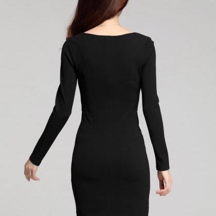 Elegant Slim Fit Gauze Black Short Dress