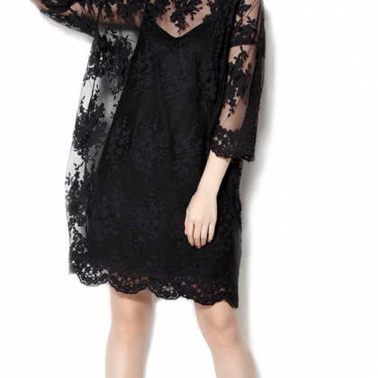 Two Piece Lace Crochet Black Dress