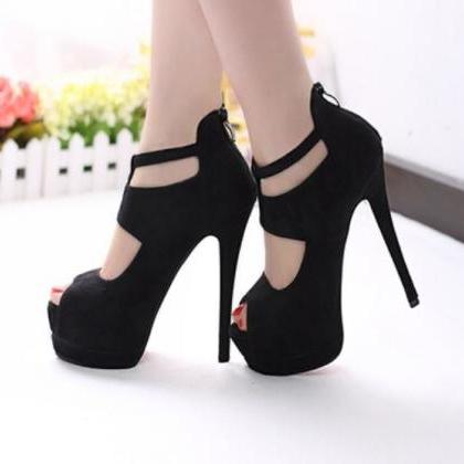 Elegant Black Straps High Heel Sandals