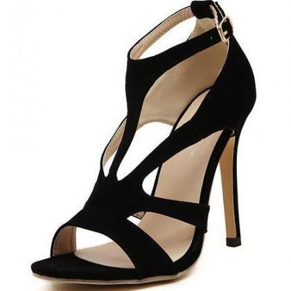 Elegant Black Strap High Heel Sandals