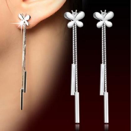 Unique Butterfly Links Chain Silver Earrings