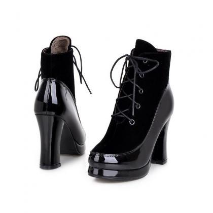 Lace Up Chunky High Ankle Boots With Matte And..