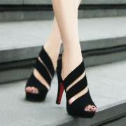 New stylish handmade black straps high heel sandals