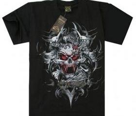 Skull Design T-Shirt For Football Fans – Black Short Sleeve, X-Large, 100% Cotton, Screen Printed In USA