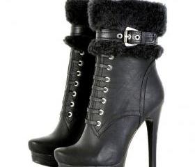 Stylish Faux Fur Lace-up Thin High Heel Boots on Luulla