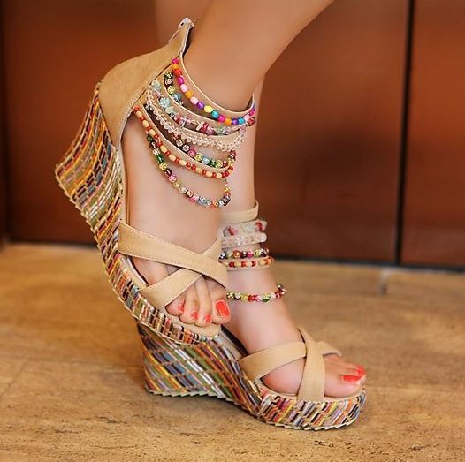Handmade Colorful Beads High Heel Sandals