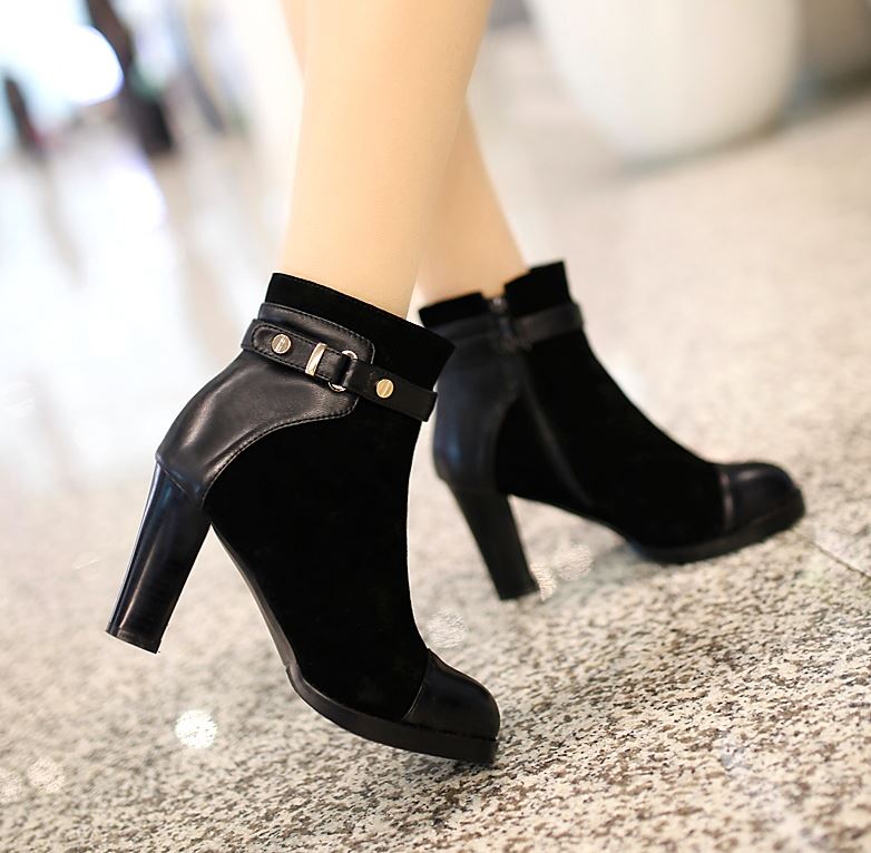 Stylish Side Zipper Buckle Thick High Heel Boots on Luulla