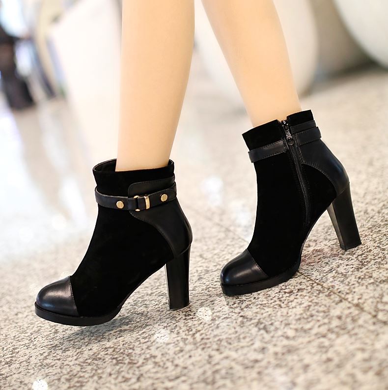 Stylish Side Zipper Buckle Thick High Heel Boots on Luulla