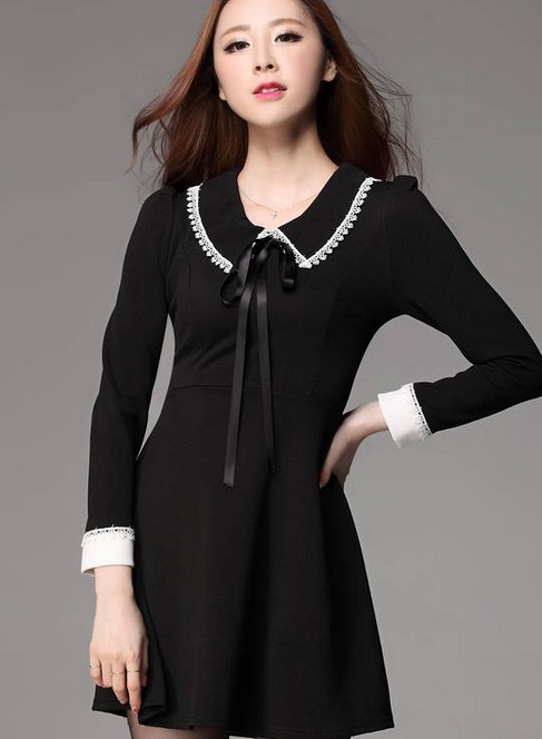 Elegant Slim Fit Bow Knot Lace Black Short Dress on Luulla