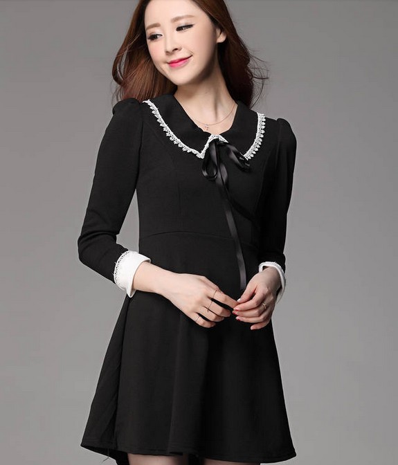 Elegant Slim Fit Bow Knot Lace Black Short Dress on Luulla