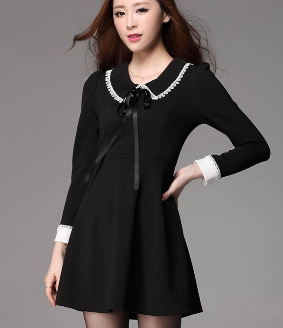 Elegant Slim Fit Bow Knot Lace Black Short Dress on Luulla