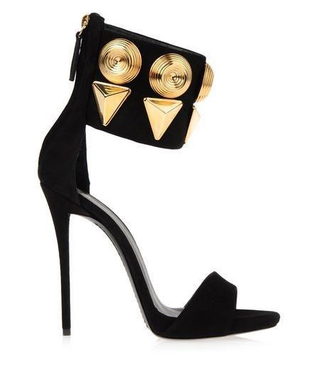 Striking Gold Ornate Wrap Ankle Thin High Heel Sandals