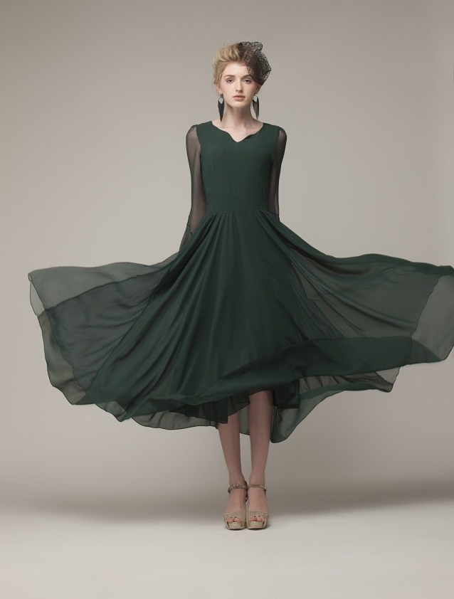 Elegant Soft Green Long Sleeves Dress on Luulla