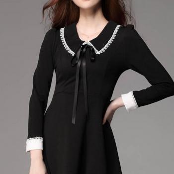 Elegant Slim Fit Bow Knot Lace Black Short Dress on Luulla