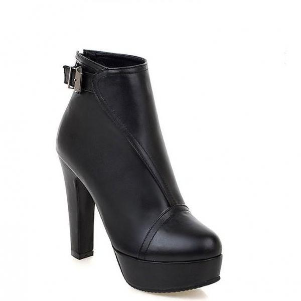 Leather Chunky Heel Ankle ..