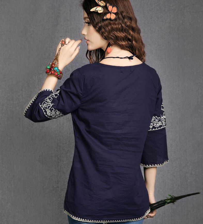 Stylish Embroidered Three Quarter Sleeves Blouse on Luulla