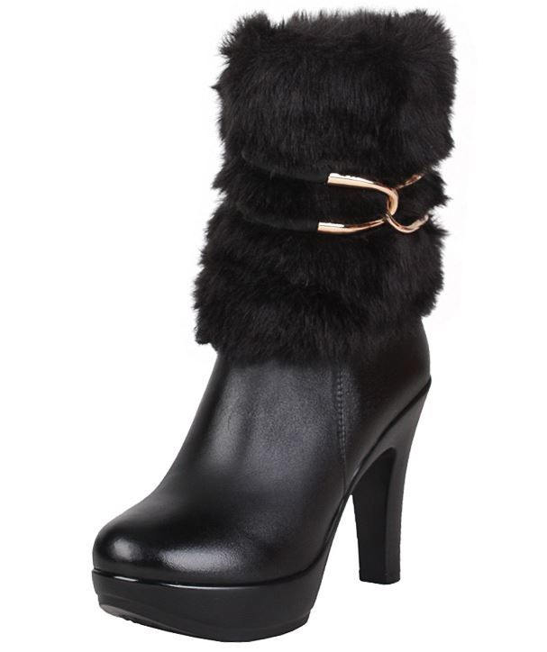 Stylish Side Zipper Faux Fur High Heel Boots on Luulla