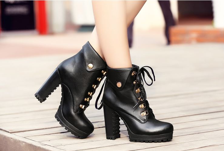 Stylish Wrap Ankle Lace-up Thick High Heel Boots on Luulla