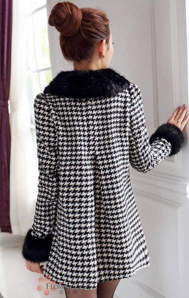 Elegant Front Buttons Black And White Faux Fur Long Coat on Luulla