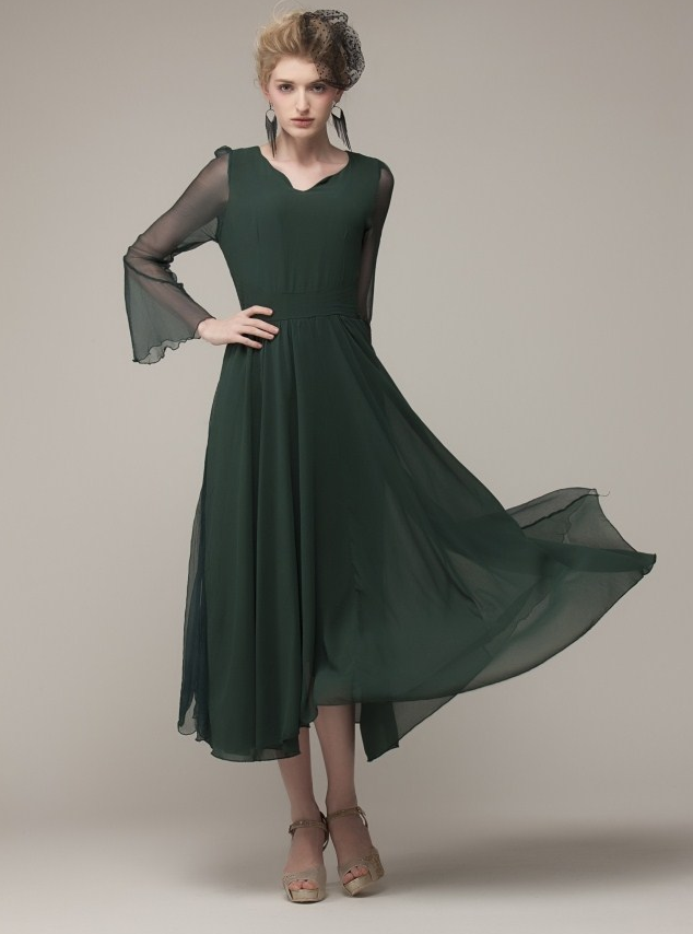 Elegant Soft Green Long Sleeves Dress on Luulla — free download