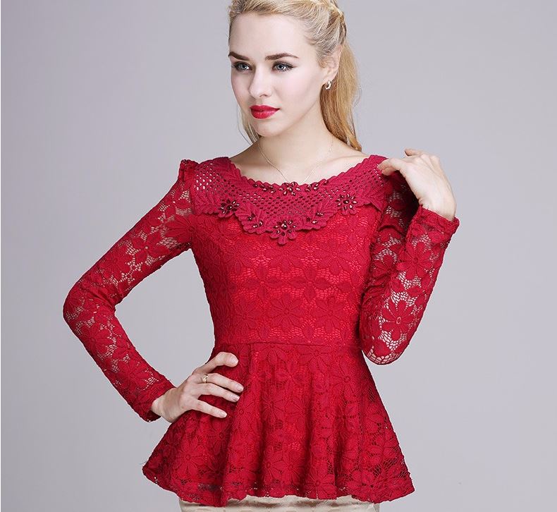 Elegant Long Sleeves Lace Floral Pattern Tops On Luulla 7036